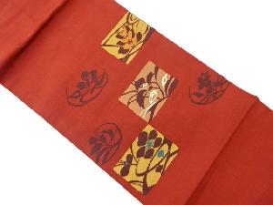 リサイクル　色紙に抽象草花模様織出し名古屋帯